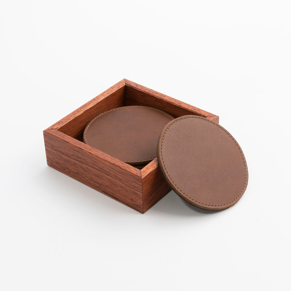 Gallantoro Leather Coasters in Timber Case