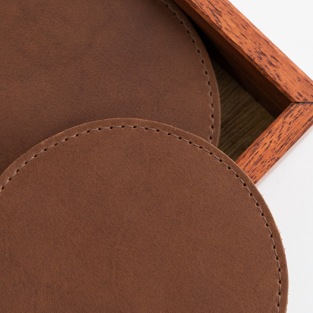 Gallantoro Leather Coasters in Timber Case